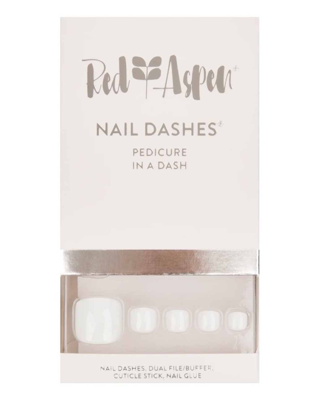 Red Aspen Nova On Cloud 9 Pedi Nail Dashes White Pedicure Press On Toes